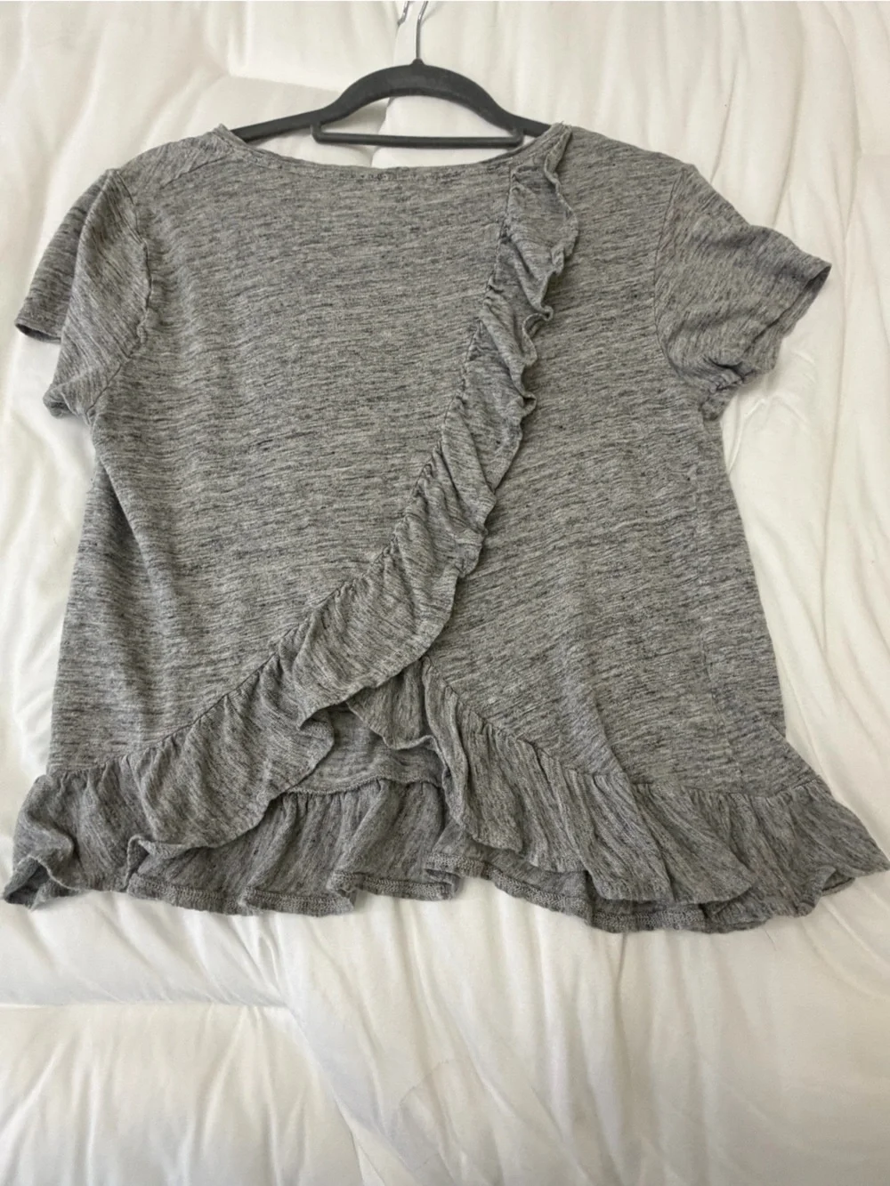 J.Crew 100% Linen Ruffle Back Tee Gray Size M